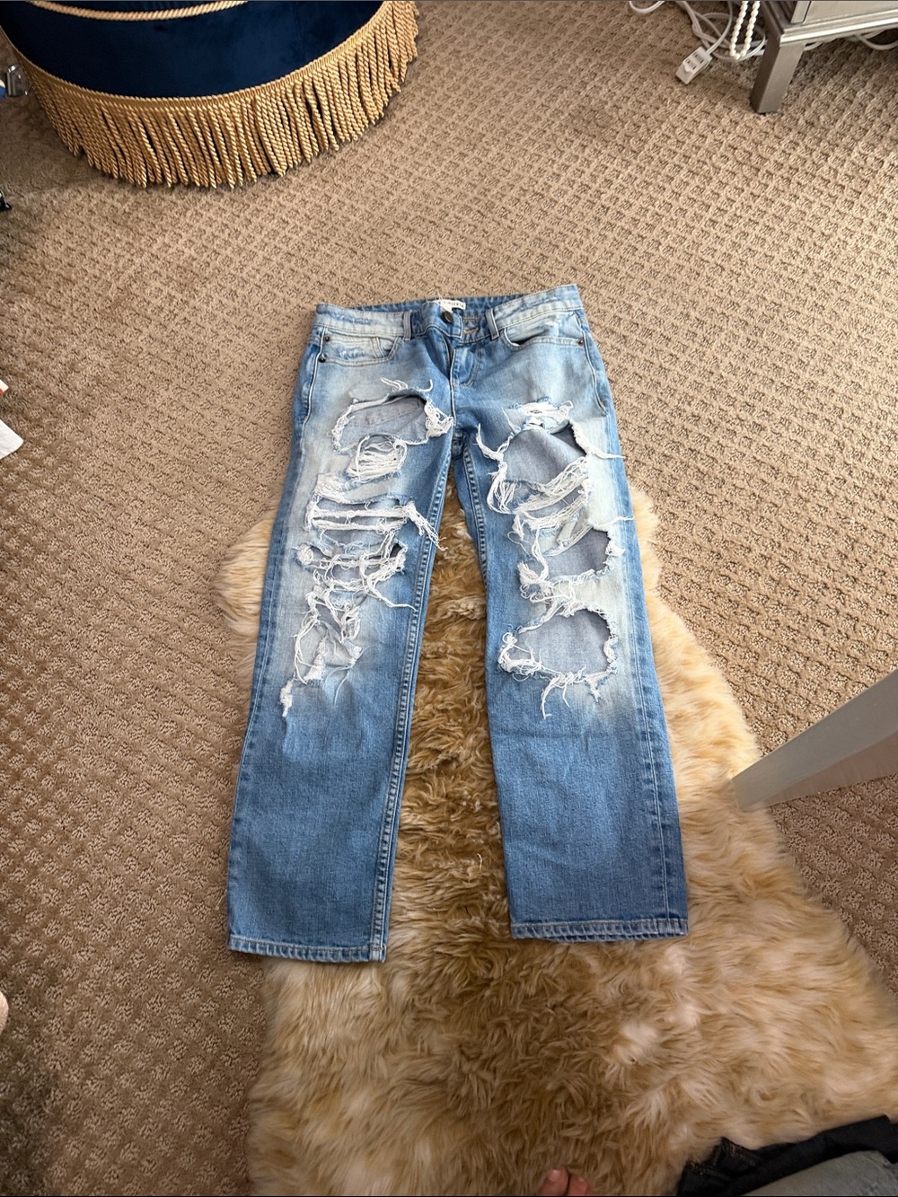 Alice Olivia Light Blue Distressed Ripped Jeans
